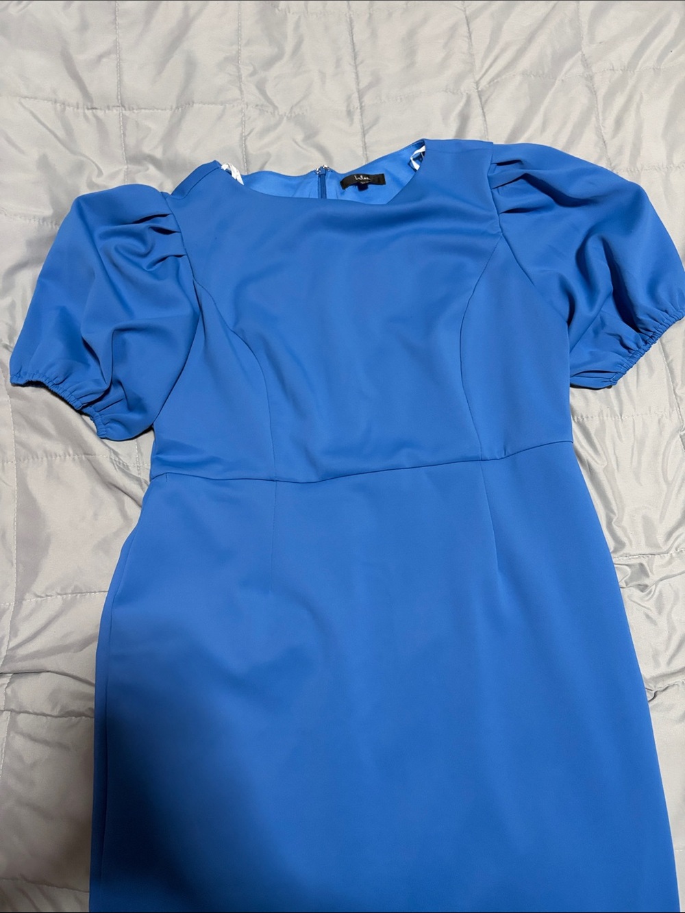 Lulu's Cobalt Blue Midi Sheath Dress with Puff Sleeves